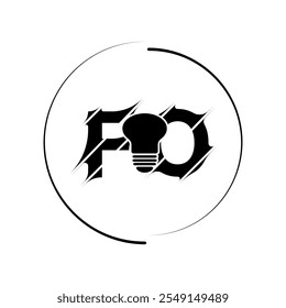 Diseño moderno del logotipo del Vector de la letra FO del estilo del corte con la bombilla. Diseño de logotipo de estilo de concepto de Tecnología.