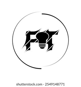 Diseño moderno del logotipo del Vector de la letra de FT del estilo del corte con la bombilla. Diseño de logotipo de estilo de concepto de Tecnología.