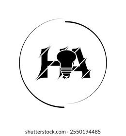 Modern cut style HA letter vector logo design with bulb. Technology concept style logo design.
