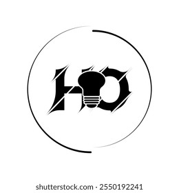 Modern cut style HO letter vector logo design with bulb. Technology concept style logo design.
