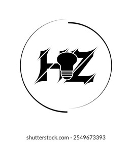 Modern cut style HZ letter vector logo design with bulb. Technology concept style logo design.
