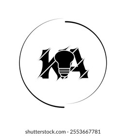 Modern cut style KA letter vector logo design with bulb. Technology concept style logo design.
