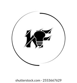 Modern cut style KF letter vector logo design with bulb. Technology concept style logo design.
