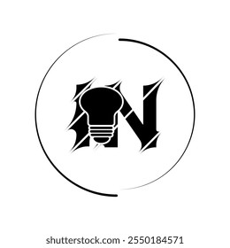 Modern cut style IN letter vector logo design with bulb. Technology concept style logo design.
