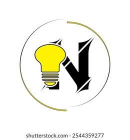 Modern cut style N letter vector logo design with bulb. Technology concept style logo design.
