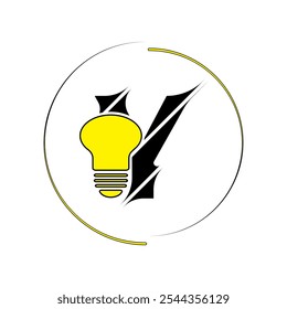 Modern cut style Y letter vector logo design with bulb. Technology concept style logo design.
