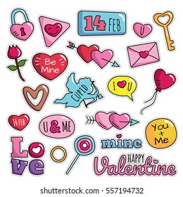 Modern Cute 80s-90s Isolated Valentine Fashion Cartoon Illustration Set Suitable for Badges, Pins, Sticker, Patches, Fabric, Denim, Embroidery and Other Girly Related Purpose