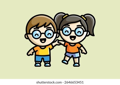 Modern and cute advertising mascots in the form of happy smiling boys and girls. Vector template.