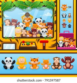 Modern Cute Animal Toy Picker Claw Crane Game Template Illustration