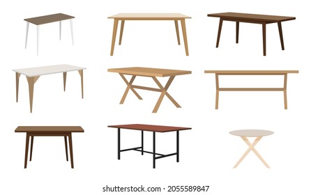 Modern cute beautiful home office and outdoor different shape wooden table for freelancer with different pose and positions isolated