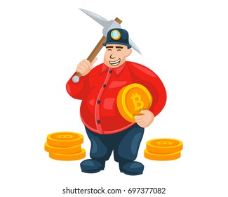 Modern Cute Bitcoin Miner Character Illustration
