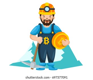 Modern Cute Bitcoin Miner Character Illustration