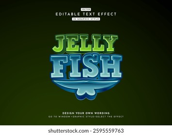 modern cute bold shiny jelly fish game logo text effect in 3d bold stlye