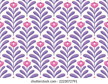 Modern cute botanical art deco seamless pattern. Trendy abstract floral texture. Vector geometric background.