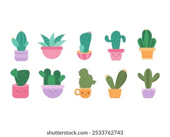 Conjunto de elementos cactos bonito moderno 