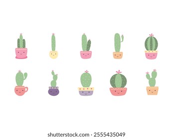 Modern Cute Cactus Element Set