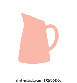 Modern cute ceramic tea kettle. Pink teapot with spout kitchenware, household utensils vector icon elements illustration.