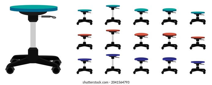 Modern cute chair set with different pose and color isolated on white background