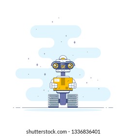 Modern cute Delivery Robot. Artificial Intelligence Technology Concept. Fast delivery of goods. Flat style illustration