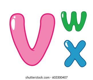 Modern Cute Eye Candy Balloon Alphabet Letter Set - V, W, X