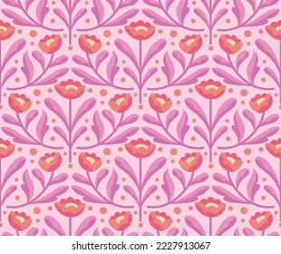 Modern cute floral art deco pattern. Seamless abstract botanic background. Vector illustration.