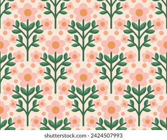 Modern cute floral art deco seamless pattern. Vector damask illustration with leaves. Decorative botanical background.