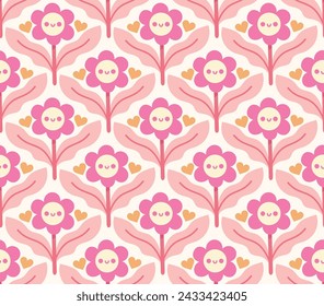 Modern cute floral art deco seamless pattern. Vector damask illustration with leaves. Decorative botanical background.