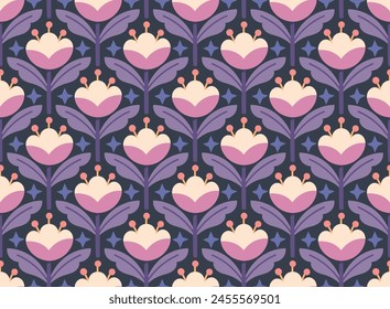 Modern cute floral art deco seamless pattern. Vector damask illustration with leaves. Decorative botanical background.