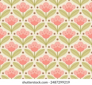 Modern cute floral art deco seamless pattern. Vector damask illustration with leaves. Decorative botanical background.