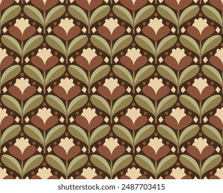 Modern cute floral art deco seamless pattern. Vector damask illustration with leaves. Decorative botanical background.