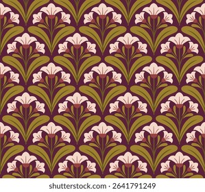 Modern cute floral art deco seamless pattern. Vector damask illustration with leaves. Decorative botanical background.