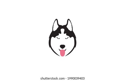 modern cute head dog siberian husky logo vector icon illustration design