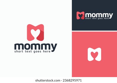 Modern Cute heart love shape initial letter M Mom Mommy Mama Mother Motherhood logo design