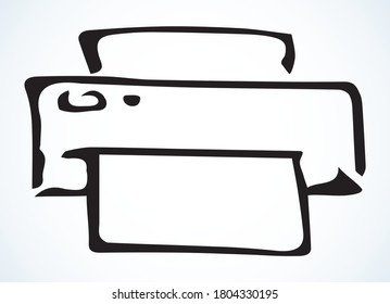 Modern cute home doc output copy digital electric quality pc plotter element. Outline black color ink pen hand drawn flat idea picture design art doodle style. Closeup view desktop text space backdrop
