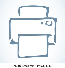 Modern cute home doc output copy digital electric quality pc plotter element. Outline black color ink pen hand drawn flat idea picture design art doodle style. Closeup view desktop text space backdrop