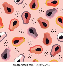 Modern cute Papaya  fruits seamless pattern Vector EPS 10,Design for fashion , fabric, textile, wallpaper, cover, web , wrapping and all prints on pink