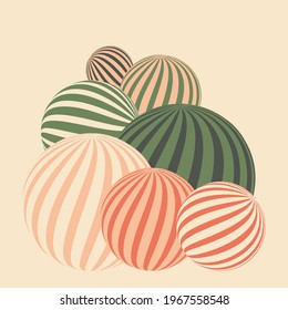 Modern cute pattern with geometric striped spheres in pastel colors for pillow decor, design, paintings in the interior. Vector graphics.