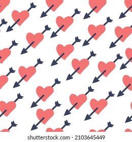 Modern cute seamless pattern with cupid's heart for wrapping paper, cards, valentine's day linens