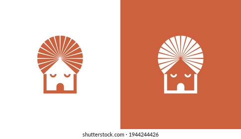 modern, cute, sleepy home and sun head logo vector template