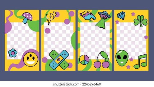 Modern cute stories templates. Social media set design. Abstract retro aesthetic groovy backgrounds pack 70s, 80s, 90s style