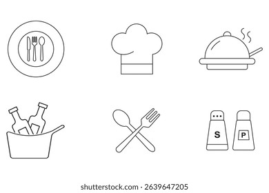 Modern Cutlery and Kitchenware Icons . Simple Cutlery Symbol Set . Cutlery, fork, kitchen, knife, spoon icon . 