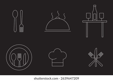 Modern Cutlery and Kitchenware Icons . Simple Cutlery Symbol Set . Cutlery, fork, kitchen, knife, spoon icon . 