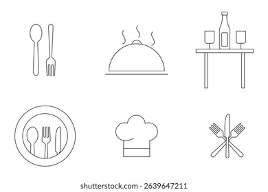 Modern Cutlery and Kitchenware Icons . Simple Cutlery Symbol Set . Cutlery, fork, kitchen, knife, spoon icon . 