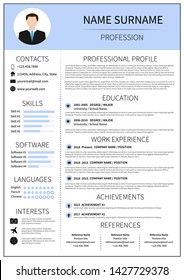 Minimalist Resume Template Using Blue Color Stock Vector (Royalty Free ...