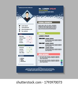 Modern CV / Resume template layout design for you profile. Elegant stylish blue color background. Vector Illustration.