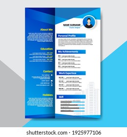 Modern CV, Resume template layout design for you profile. Elegant stylish blue background. Vector Illustration.