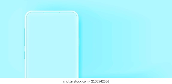 Modern cyan mobile phone with blank screen. Banner template with copy space