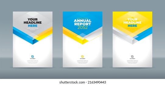 Modern cyan yellow white color prism theme book cover template A4 size book cover template for annual report, magazine, booklet, proposal, portfolio, brochure, poster