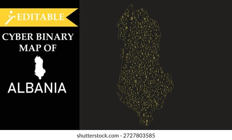 A modern cyber binary map of albania showing technological data flow concept on black background