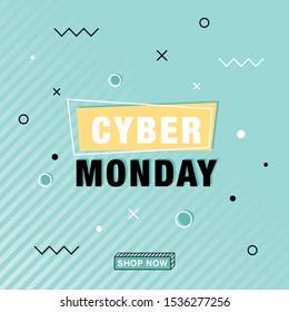 Modern Cyber monday vector banner in memphis style. Promo design template. Sale background.